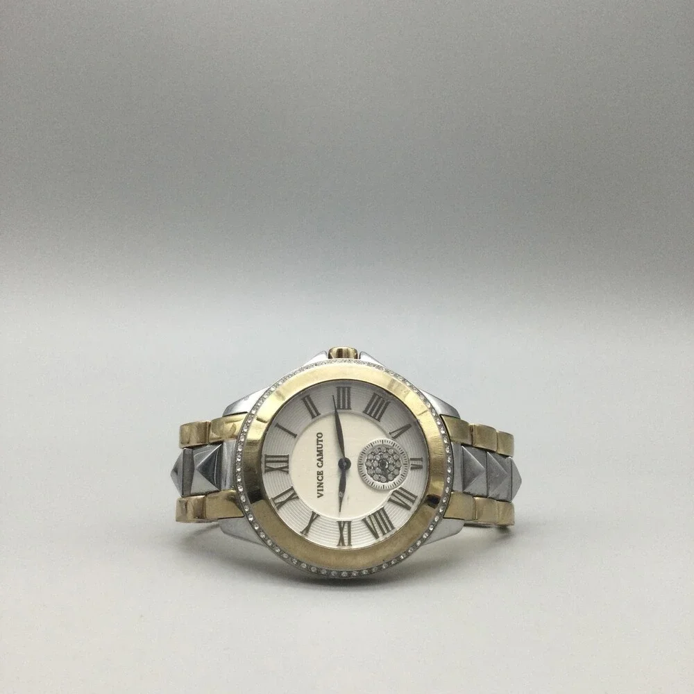 Vince Camuto Womens Watch 40mm Two Tone Crystals VC15048 New Battery 6.25
